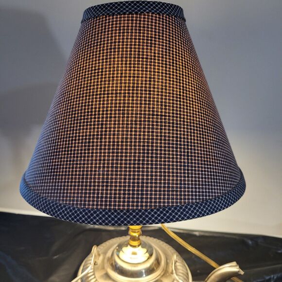 Vtg Nickel Plated Teapot Electric Lamp W/blue Checkered Shade - Picture 6 of 16